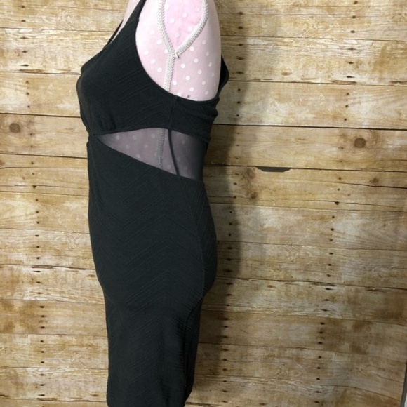 Free People Textured Knit Black Bodycon Dress with Sheer Mesh Cutout – Small - Picture 4 of 7